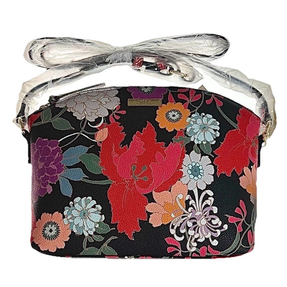 NEW w Tags TRINA TURK Purse Crossbody Floral Shoulder Bag Purse Black w Flowers